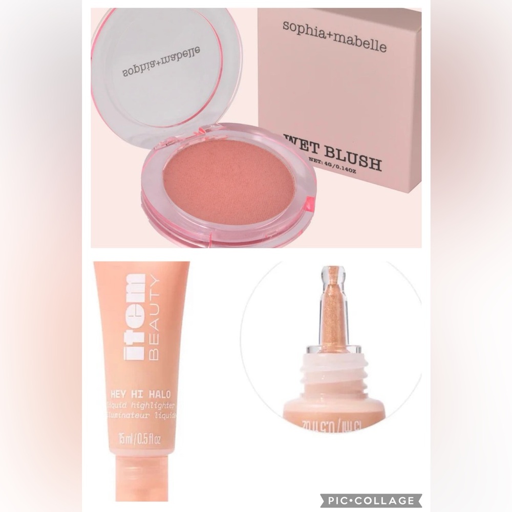 SOPHIA & MABELLE WET BLUSH shade BUBBLY and ITEM BEAUTY LIQUID HIGHLIGHTER - NEW